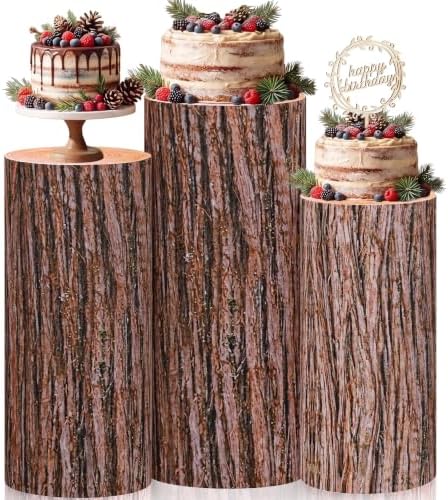 Mindsoft 3 Set Wooden Cylinder Stand Covers for Party, Wood Color by Mindsoft