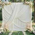10x12 ft Ivory Backdrop Curtains for Weddings Parties, Birthdays and Photos by PartyVillage