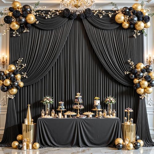 16ftx10ft Wrinkle Free Black Backdrop Curtain - 10 Feet Photography Backdrop Drapes, Silky Polyester Back Drop Cloth for Wedding Baby Shower Balloon Arch Background - Image 7