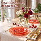 Rubtlamp 60 Pcs Red Plasitc Plates, Gold Red Disposable Plates, Fancy Party Plates, Hammered Plastic plates Include 30 Dessert Platos, 30 Dinner Platos for Party - Image 4