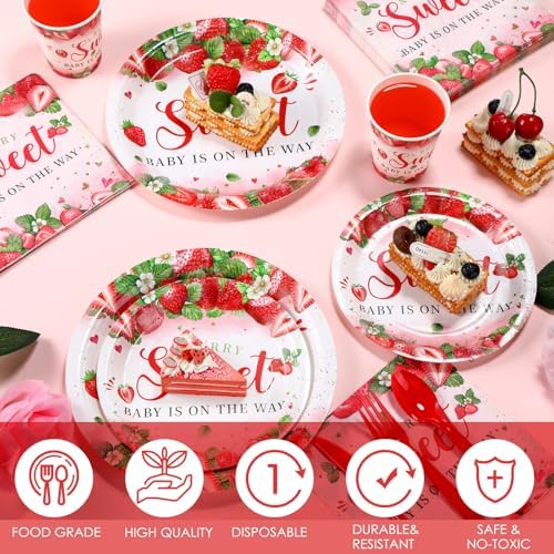 Dandat 350 Pcs Baby Shower Set, Strawberry, Red - Image 4