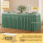 Sage Green Polyester Table Cloths for Rectangle 6 Foot Tables, 2 Pack Wrinkle Free Tablecloths Stretchy Banquet Ruffle Fitted Table Cover Desk Skirt for Parties Wedding Birthday Baby Shower - Image 5