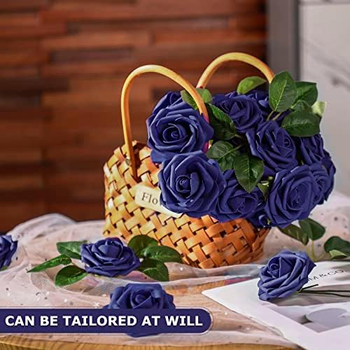100 Pcs Artificial Rose Flowers, Navy Blue - Image 4