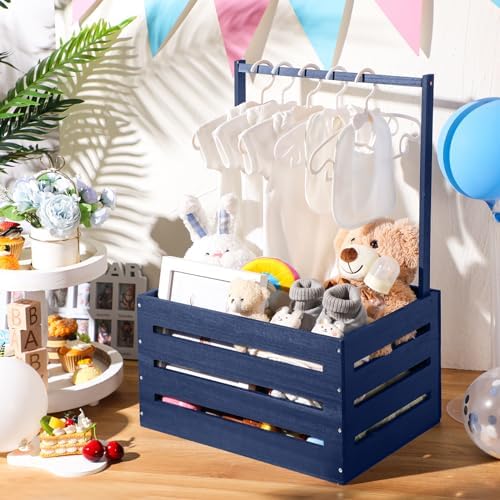 Suzile Baby Shower Crate Wooden Closet Baby Basket Gift,Navy Blue - Image 6