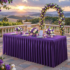 Purple Polyester Table Cloths for Rectangle 4 Foot Tables, 2 Pack Wrinkle Free Tablecloths Stretchy Banquet Ruffle Fitted Table Cover Desk Skirt for Parties Wedding Birthday Baby Shower - Image 2