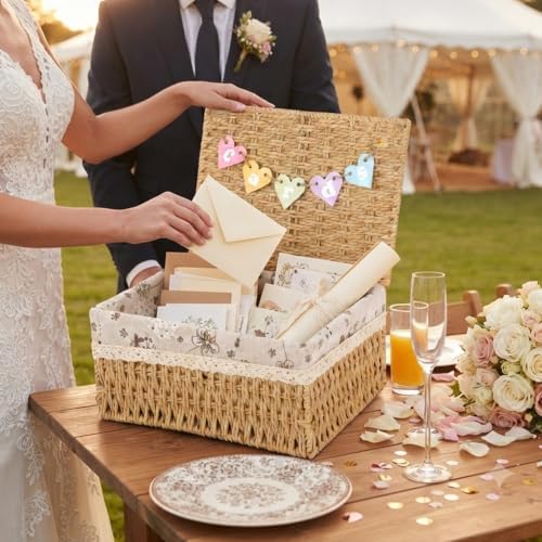 Wicker Card Basket, Wedding Card Basket with Letter Flag Decorative - Image 6