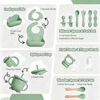 Silicone Baby Feeding Utensils Set for 6+ Months, 17 Pcs, Green - Image 7