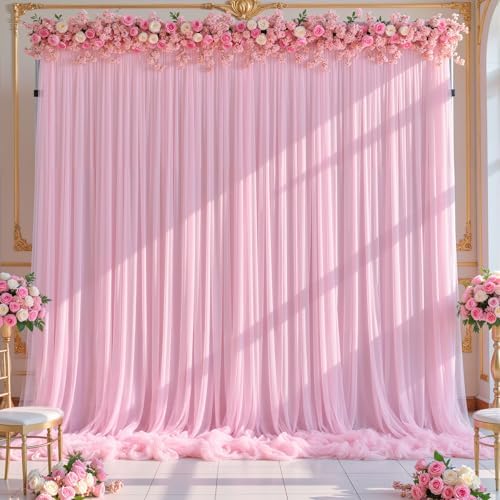 Baby Pink Tulle Backdrop Curtain for Parties Wedding,20ft x 10ft Wrinkle Free Curtain Backdrop,2 Layer Drapes for Backdrop,Polyester Back Drop for Bridal Shower Birthday Baby Shower Photography - Image 2