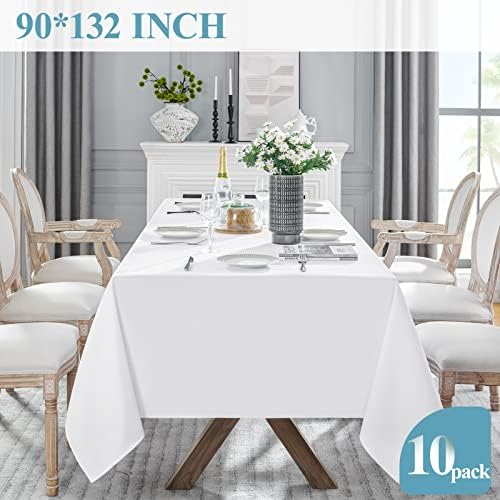 VidaFete 10 Pack 90 * 132inch White Rectangle Tablecloth for 6ft Tables - Image 5