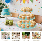 J JOYSAY Teal Pattern Acrylic Cupcake Stand 3 Tier Dessert Table Display Set Clear Cake Stands for Baby Shower Party Wedding Decorations Easy Assembly Macaron Tower - Image 7