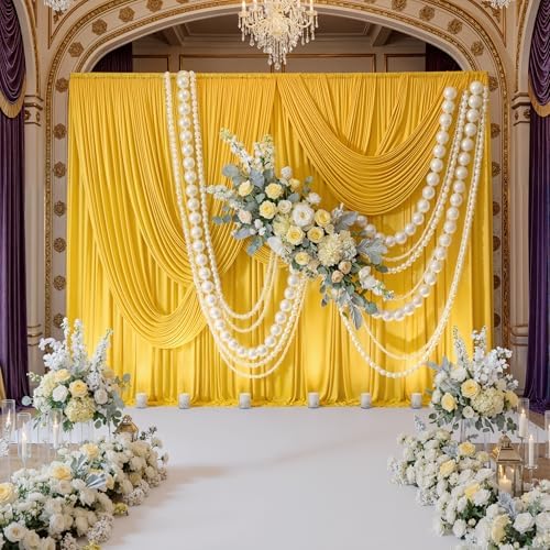 10x8ft Wrinkle Free Yellow Backdrop Curtain Panels, Thick Polyester Lemon Yellow Backdrop Drapes for Wedding Birthday Party Background Baby Shower - Image 3
