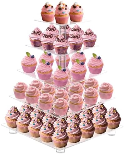 Cupcake Stand,5 Tier Large Cupcake Holder, Square Cupcake Tower Tree, Clear Cupcake Stand, Dessert Pastry Display Stand for Wedding, Party, Birthday by YestBuy