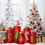 HunnmingRe Set of 5 Spandex Cylinder Stand Covers for Party Christmas Red Cylinder Covers Xmas Party Decorations Dessert Table Display for Christmas Birthday Baby Shower Backdrop - Image 6