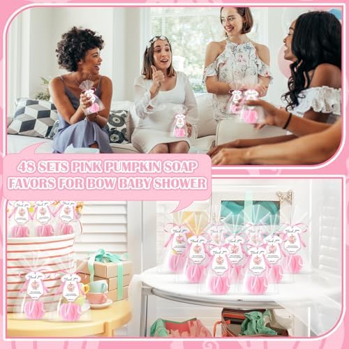 48 Sets Fall Pumpkin Baby Shower Soap Favors Bulk, Pink - Image 2