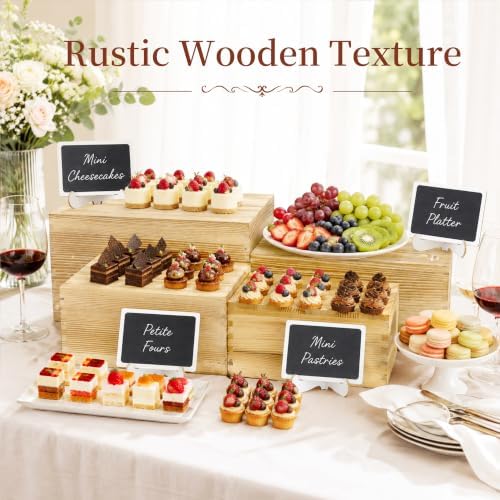 4 Pack Wooden Buffet Risers Cupcake Stand Buffet Display with Mini Signs - Image 6