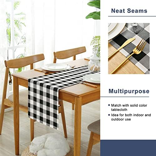 Hiasan Buffalo Plaid Table Runner Black and White 14W x 72L, 1 Piece - Image 4