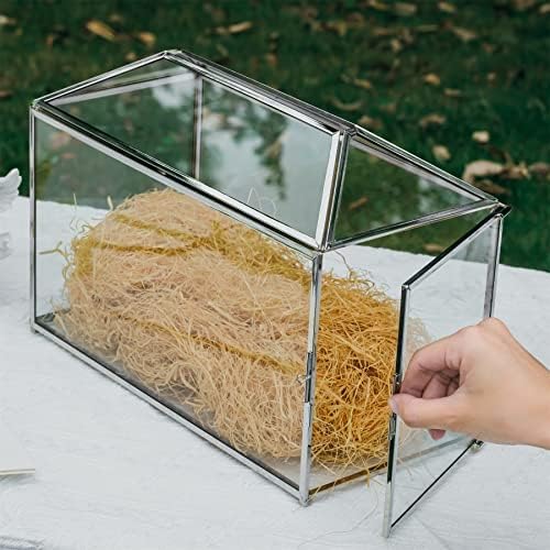NCYP 12.6" x 5.9" x 9" Wedding Glass Cards Box with Slot and Lock, Thanks Card Holder for Micro Wedding, Envelops, Reception, Decorative, Silver (Glass Box Only) Slot Length 7.3 Inches - Image 2