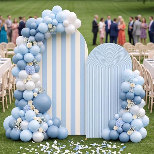 Baby Blue 2 Set Striped & Solid Ripple Arch Backdrop Cover Decor - Image 6