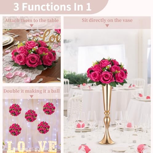 NUPTIO Flower Ball for Table Centerpieces: Hot Pink Artificial Rose - Image 4