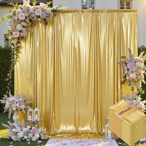 50x10ft Shimmer Gold Sequin Backdrop Curtain for Parties, Thick Wrinkle Free Glitter Backdrop Drapes Photo Back Drop Curtains for Birthday Wedding Party Photography Background-10 Panels 5x10ft by LeegleriTableSkirt
