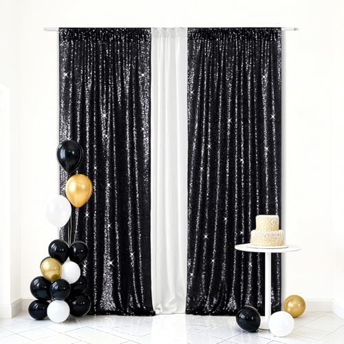 Eternal Beauty Black Sequin Backdrop Curtains, 4 Panels 2x8FT - Image 4