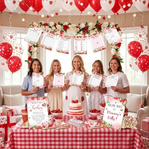 Funnymoom 426 Pcs Strawberry Baby Shower Games Set, 8 Games with Bingo - Image 6