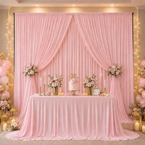 ESGOTBME 10x10ft Wrinkle Free Blush Pink Backdrop Curtain for Parties Soft Fabric Drapes Wedding Pink Curtain Backdrop for Birthday Party Decorations Background for Photography 5x10ft,2 Panels - Image 2