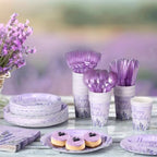 400 Pcs Purple Lavender Birthday Decorations for 50 Guests, Lavender Floral Butterfly Paper Plates Napkins and Cups Set with Cutlery, Lilac Tableware for Spring Birthday Party Supplies - Image 4