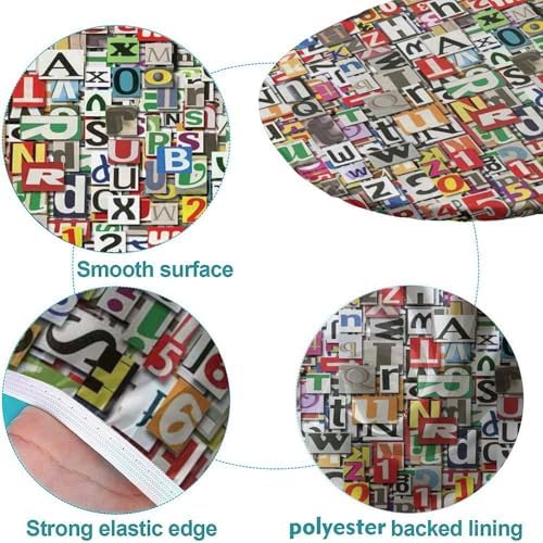 Collage of Colorful Letters and Numbers Print Oval Tablecloths Stain Resistant Oilproof Elastic for Anniversary Bachelorette Party Baby Shower Fits for 54" x 76" Oval Table - Image 5