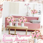3 Sets Artificial Peonies Flower Peony Bouquet with Galvanized Metal Pot Silk Fake Peonies Faux Flower Arrangements for Wedding Table Centerpiece Party Home Room (Pink) - Image 6