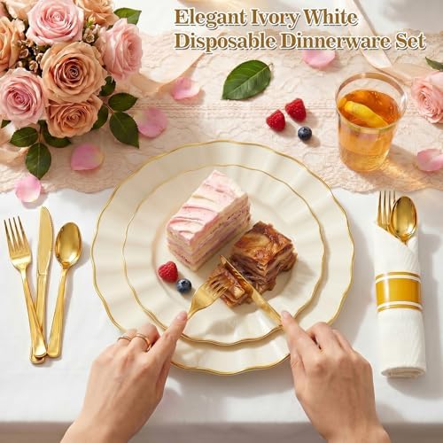 Glowserve Scalloped Plastic Plates Dinnerware Set 175 PCS for 25 Guests - Image 2