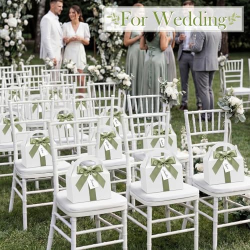 Maitys 24 Set Large Gable Boxes with Handle, Ribbon, Tag, White,Sage Green - Image 6