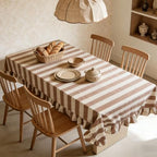 JarThenaAMCS Ruffle Tablecloth Table Cloth Beige Brown Striped Rectangle Decorative Table Cover for Baby Shower Home Kitchen Farmhouse Party Wedding Decor, 55 x 70 Inch - Image 6