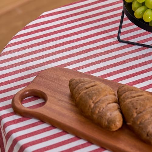 vctops Farmhouse Red Stripe Ruffle Table Cloth, Boho Cotton Linen Tablecloth, Washable Table Cover for Round Table Baby Shower Kitchen Party Wedding Decor (Red B,70") - Image 6