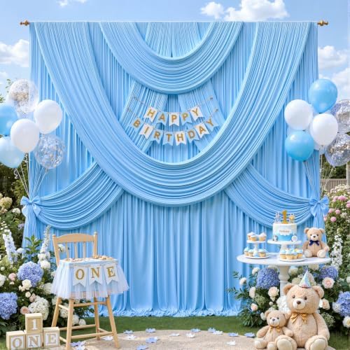 40ft x 10ft Baby Blue Backdrop Curtains, 8 Panels Blue Drapes for Backdrop - Image 2