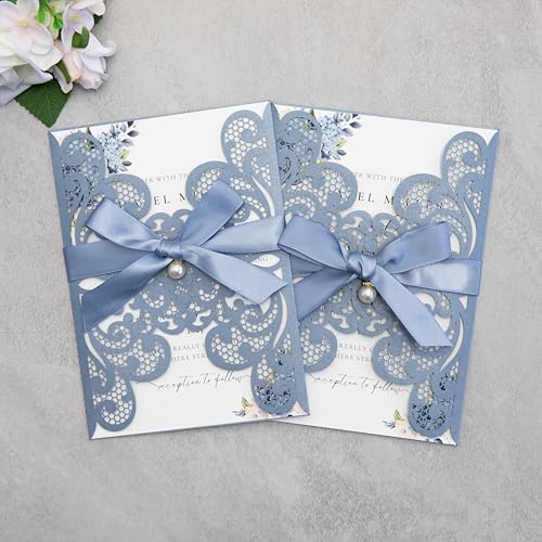 20Pcs Dusty Blue Wedding Invitation Cards With Envelopes - Image 6