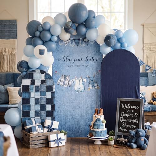 Chunful 3 Pcs Blue Jean Baby Shower Arch Backdrop Cover Baby Shower Photo Background Decor 2-Sided Round Top Cute Backdrop Arch Cover for Wedding Birthday Party Decoration 6 Ft/5 Ft/4 ft (Blue) by Chunful