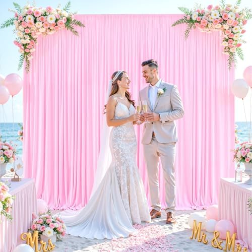 10ft x 10ft Pink Backdrop Curtain for Parties Light Pink Wrinkle Free Backdrop Drapes Panels for Baby Shower Wedding Birthday Photo Gender Reveal Photography Polyester Fabric Background Decoration - Image 3