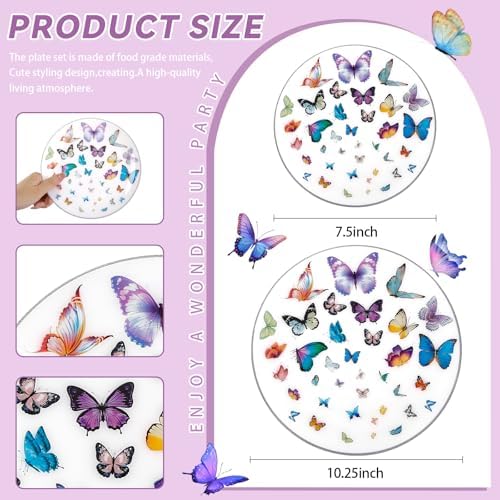 LIYH Silver Rim White 60 Pcs Heavy Duty Plastic Butterfly Plates Wedding - Image 2