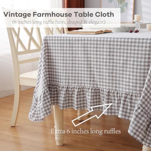 Grey White Gingham Ruffle Table Cloth Rectangular 102"x60" - Image 4