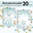 Amanda Creation Alien Outer Space Baby Shower Invitations for Boys, Space Themed Baby Shower Invitations, 20 Personalized 5x7 Double-Sided Cards with White Envelopes, Made in USA - Image 4