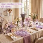 Rubtlamp 60Pcs Clear Purple Gold Plastic Plates, Purple Disposable Plates With Gold Rim, Hammered Plastic Plates Include 30 Clear Dessert Plates, 30 Dinner Plates for Party - Image 6