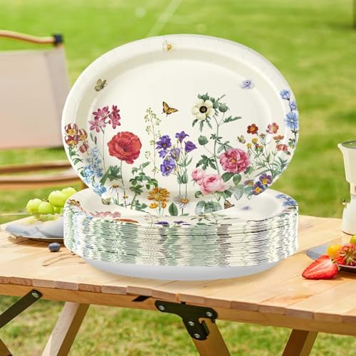Greencian 50Pcs Vintage Wild Flower Large Oval Paper Plates 12 x 10 Inch - Image 7