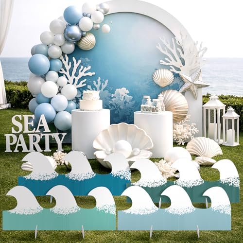 4 Pack Ocean Waves Cardboard Cutout Stand up 27 Inch Ocean Beach Theme Party Decoration Wave Life Size Photo Props for Summer Party Under The Sea Home Decoration - Image 2
