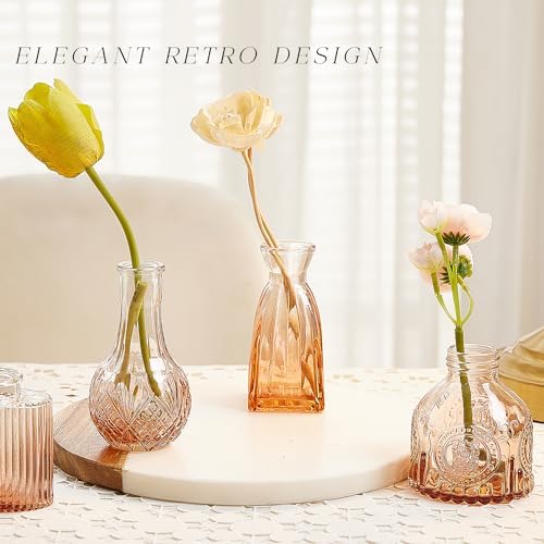 Glass Bud Vase Set of 20, Small Flower Vases, Glass Vases for Centerpieces, Vintage Home Table Decorations Bud Vases (20 Pcs, Amber) - Image 3