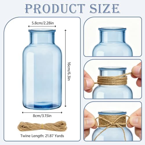 Glass Flower Vase,12 PCS Farmhouse Mason Jar for Centerpiece - Image 2