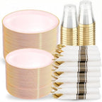 KIRE 350 PCS Pink Disposable Plates - Plastic Dinnerware Set for Wedding by KIRE