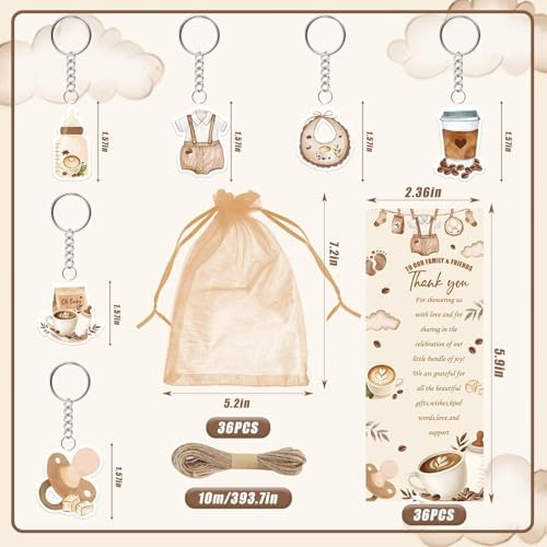 145 Pieces Coffee Baby Shower Favors for Guest A Baby is Brewing Ballpoint Pens and Keychains Gifts Bulk Retractable Baby Shower Pens Gender Reveal Thank You Cards Souvenirs Games Prizes Favors - Image 3