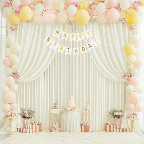 16x10FT Ivory Backdrop Curtains for Wedding Parties, Wrinkle Free Polyester Photography Backdrop Drapes for Wedding Baby Shower Birthday Parties Stage Background Stand Decorations 4x10ft,4 Panels by Partisky