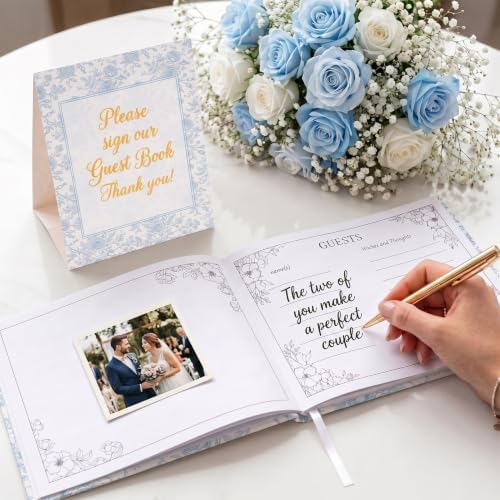 Wedding Guest Book Blue Flowers Photo Guestbook - Image 3